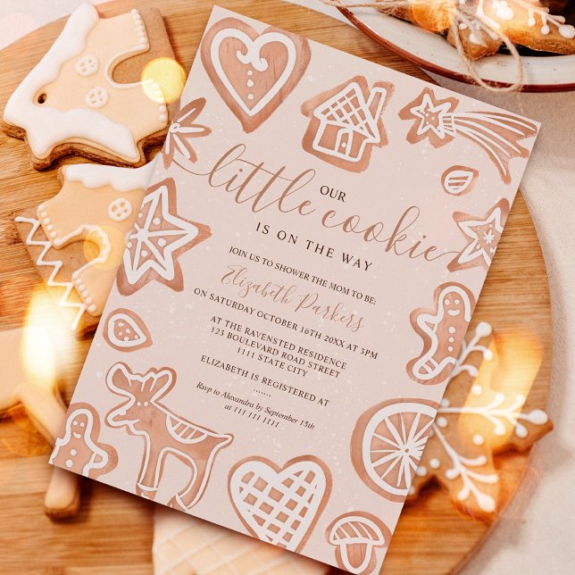 Convite Chá de fraldas de biscoito de Natal de inverno bon (Cute winter Christmas little cookie baby shower Invitation)