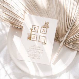 Convite Chá de fraldas de Blocos Neutros de Madeira Boho