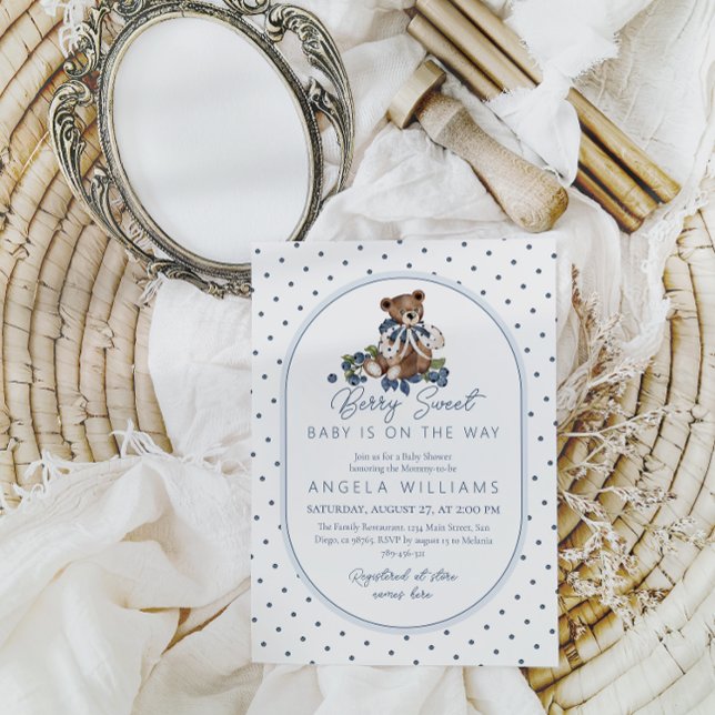 Convite Chá de fraldas de Blueberry Berry Sweet Dusty Blue (Criador carregado)