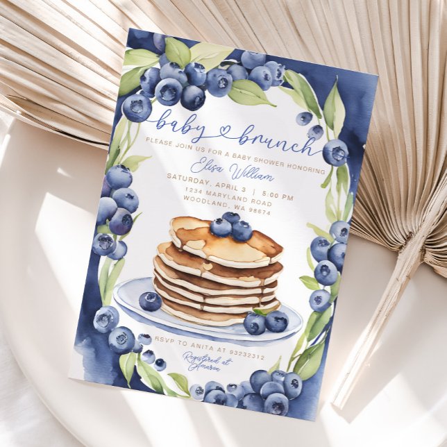 Convite Chá de fraldas de Blueberry Pancakes Baby Brunch (Criador carregado)
