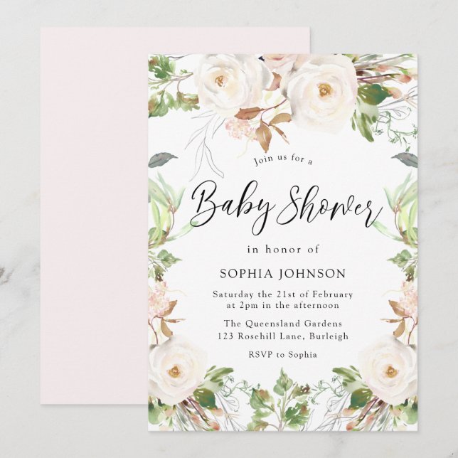 Convite Chá de fraldas de Blush Magical Wonderland (Frente/Verso)