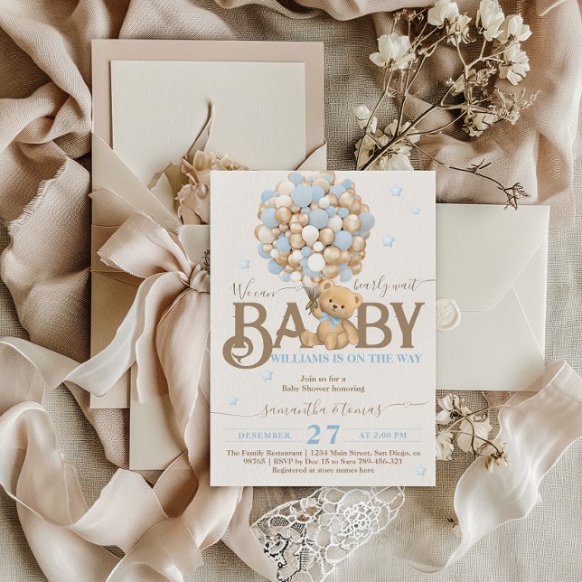 Convite Chá de fraldas de Boho Blue Balloon Boy (Criador carregado)