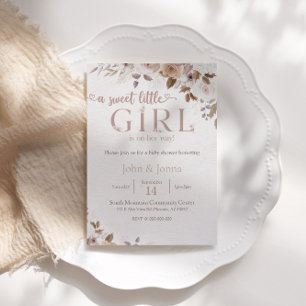 Convite Chá de fraldas de Boho Brown Floral Girl