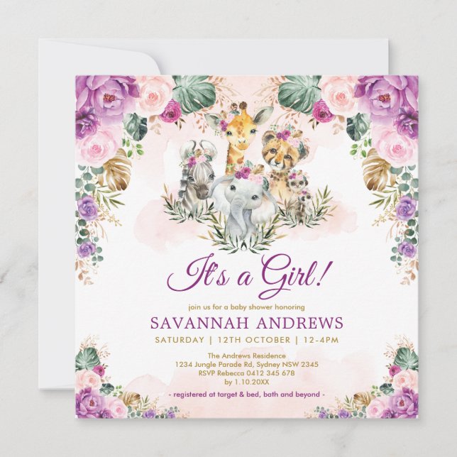 Convite Chá de fraldas de Boho Chic Safari (Frente)