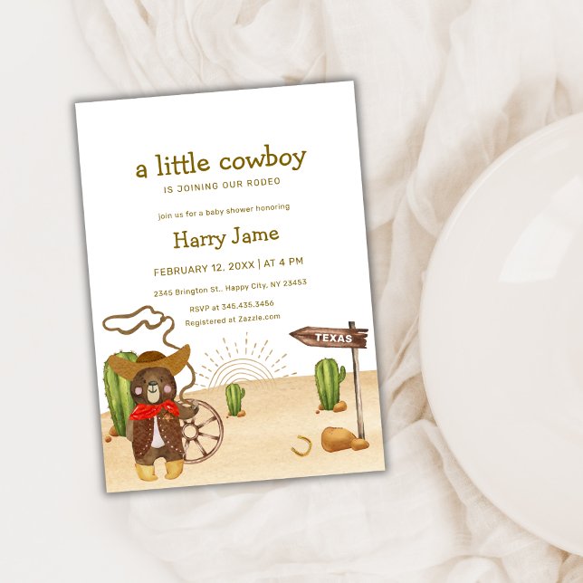 Convite Chá de fraldas de Boho Cowboy Urso Ocidental Rodeo (Boho Cowboy Bear Western Rodeo Cactus Baby Shower Invitation)