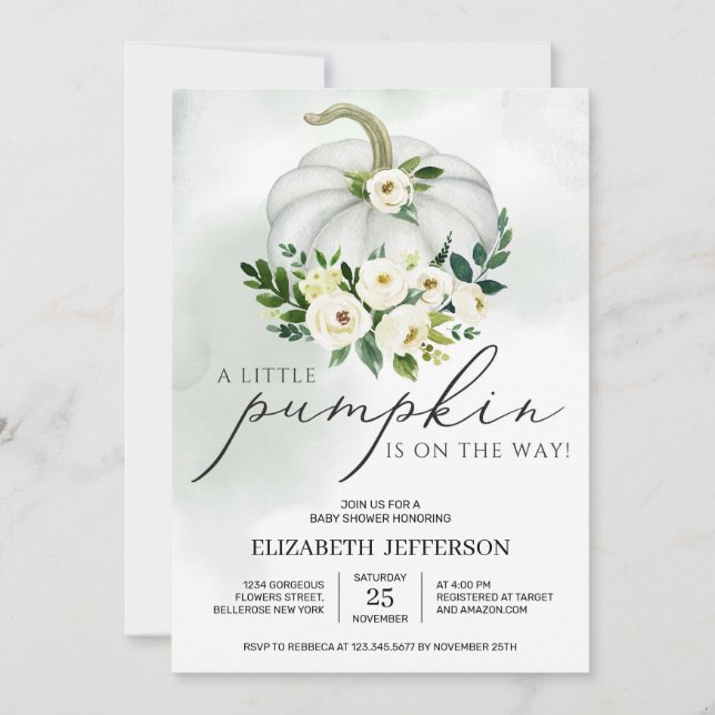 Convite chá de fraldas de boho de abóbora verde (Frente)