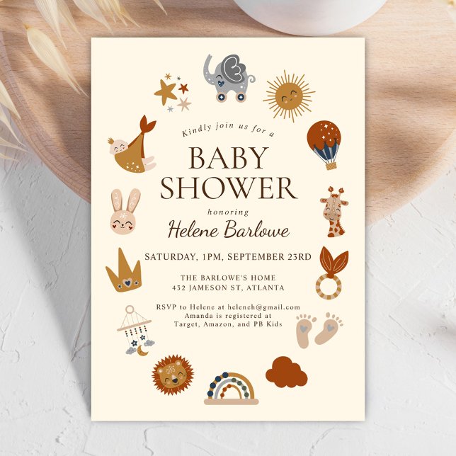 Convite Chá de fraldas de Boho Elegante (Cute Elegant Boho Baby Shower Invitation)