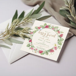 Convite Chá de fraldas de Boho Floral de Morango