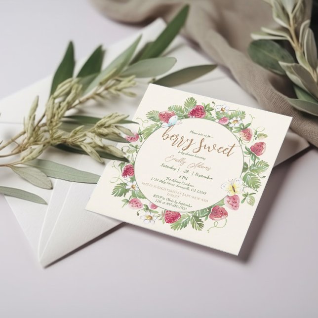 Convite Chá de fraldas de Boho Floral de Morango (Criador carregado)