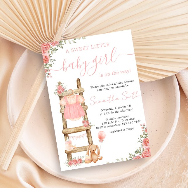 Convite Chá de fraldas de Boho para Garota Doce (Pink Boho Clothes Baby Shower Invitation)
