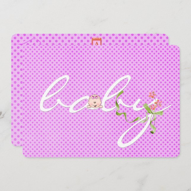 Convite Chá de fraldas de Bolinhas rosa (Frente/Verso)