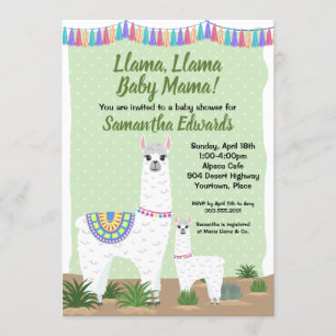 Convite Chá de fraldas de Bolinhas Verde da mamãe Llama
