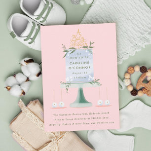 Convite Chá de fraldas de Bolo Rosa