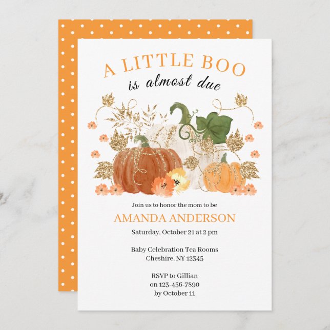 Convite Chá de fraldas de Bombeiros Dourado Laranja (Frente/Verso)