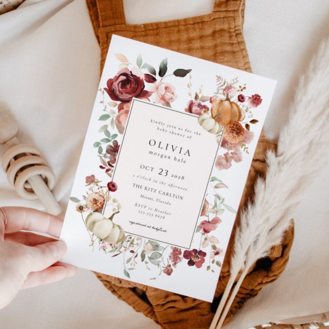 Convite Chá de fraldas de Bompkin do outono de Burgundy (Criador carregado)