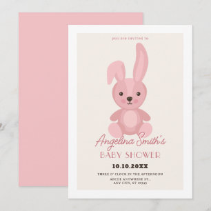 Convite Chá de fraldas de boneca de coelho rosa