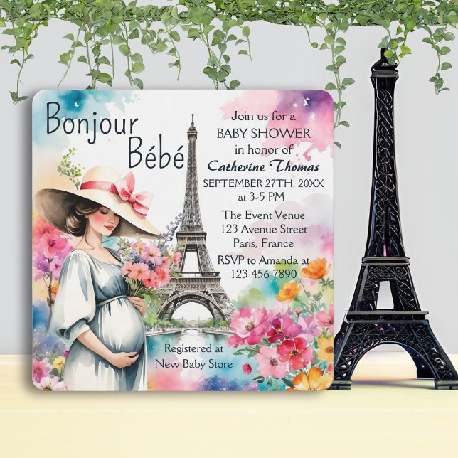 Convite Chá de fraldas de Bonjour Bebe Floral Eiffel Tower (Criador carregado)