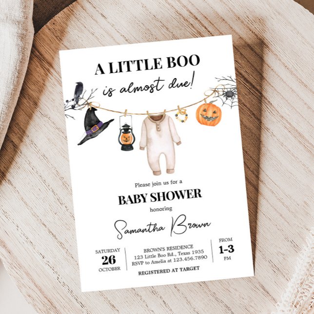 Convite Chá de fraldas de Boo Halloween (Halloween Baby Clothes Baby Shower Invitation
)