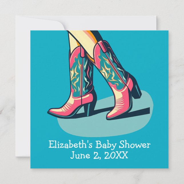 Convite Chá de fraldas de Boots da Garota do Tema Ocidenta (Frente)