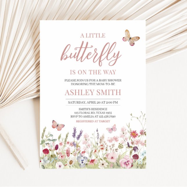 Convite Chá de fraldas de Borboleta de Flor Selvagem (Boho Butterflies Baby Shower Invitation)