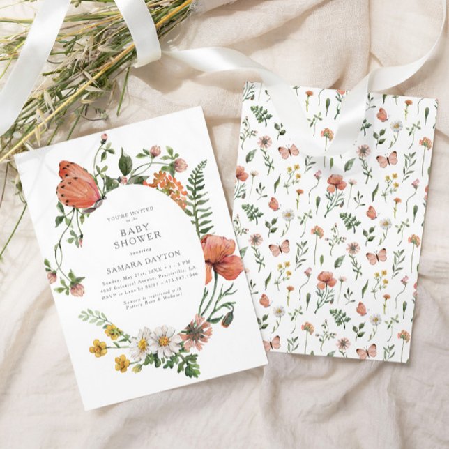 Convite Chá de fraldas de borboleta de flor selvagem boêmi (Criador carregado)