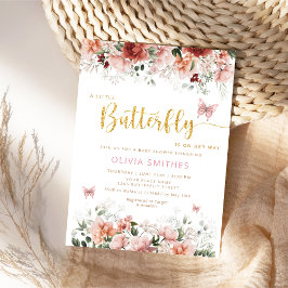 Convite Chá de fraldas de Borboleta Floral de Cores Aquáti