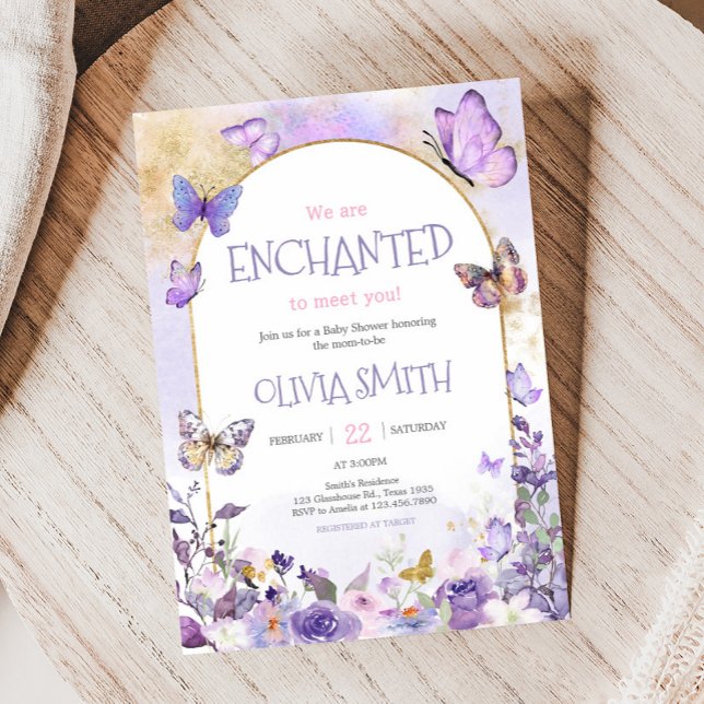 Convite Chá de fraldas de borboleta Floral Encantado (Enchanted Floral Butterfly Arch Baby Shower Invitation)