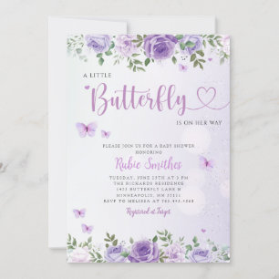 Convite Chá de fraldas de borboleta Floral Roxo-Chic