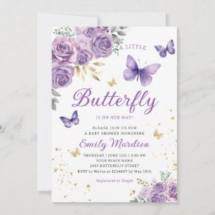 Convite Chá de fraldas de borboleta Floral Roxo-Chic