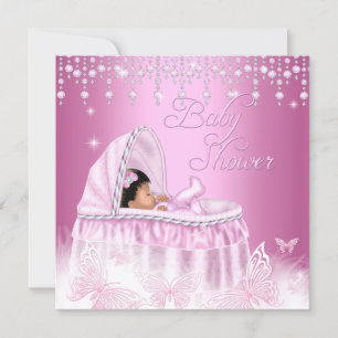 Convite Chá de fraldas de Borboleta Rosa bonito Minúscula 
