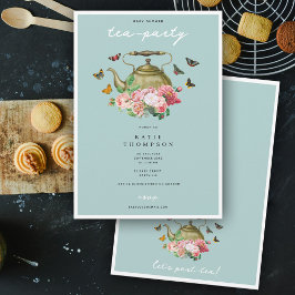 Convite Chá de fraldas de Borboletas Florais Azuis do Part