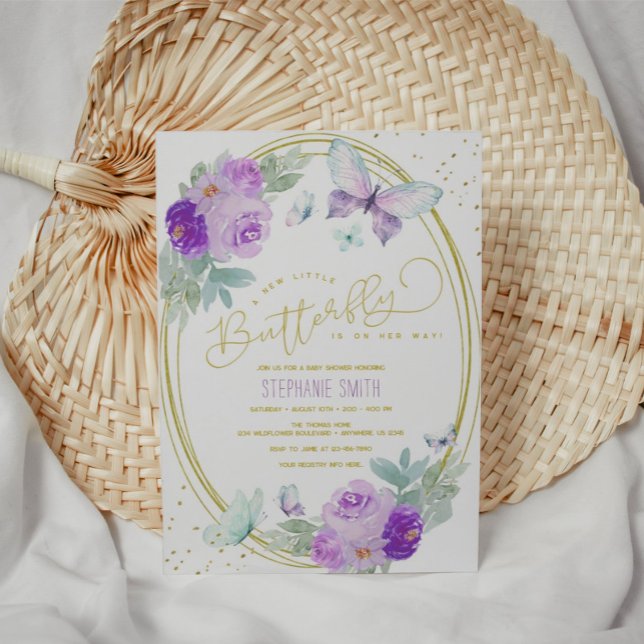 Convite Chá de fraldas de borboletas planas e Douradas (Criador carregado)