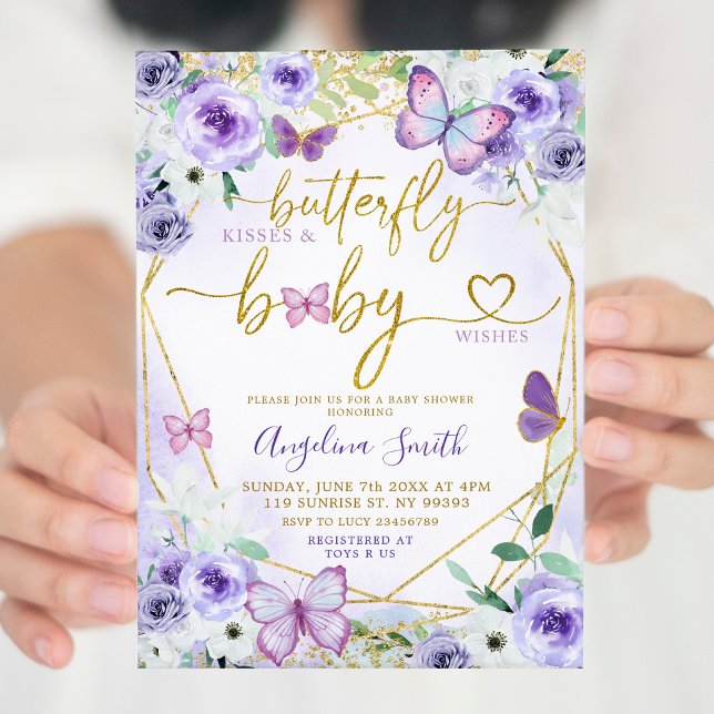 Convite Chá de fraldas de borboletas planas e Douradas (Criador carregado)