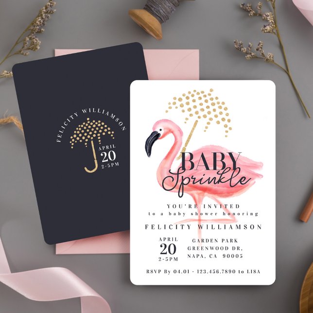 Convite Chá de fraldas de borrifador Flamingo Flamingo, co (Pink Watercolor Flamingo Baby Sprinkle Baby Shower Invitation)