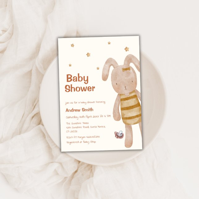 Convite Chá de fraldas de Brinquedos Cute Boho Bunny (Cute Boho Bunny Toy Baby Shower Invitation)
