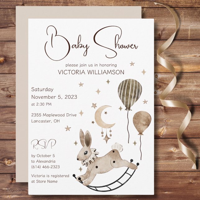 Convite Chá de fraldas de Brinquedos e Balões do Coelho Vi (Criador carregado)