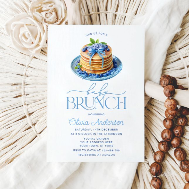 Convite Chá de fraldas de Brunch do Bebê do Blueberry Panc (Criador carregado)