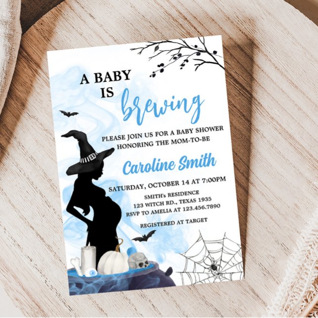 Convite Chá de fraldas de Bruxa Azul (Blue A Baby is Brewing Baby Shower Invitation)