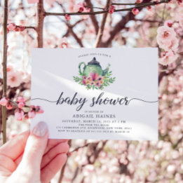 Convite Chá de fraldas de bule de aquarela