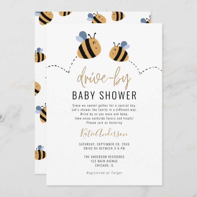 Convite Chá de fraldas de Bumble Bumble Bumble Drive by (Frente/Verso)