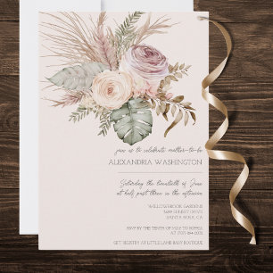 Convite Chá de fraldas de Buquê Elegante da Boêmia