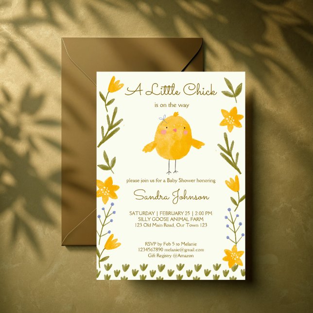 Convite Chá de fraldas de caça (Chicken farm animals whimsical spring baby shower invitation template instant download)