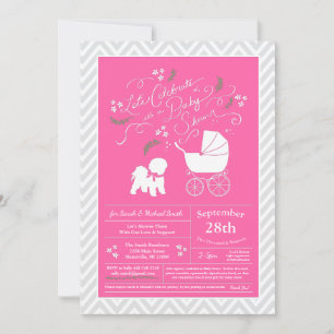 Convite Chá de fraldas De Cachorro Bichon Rosa