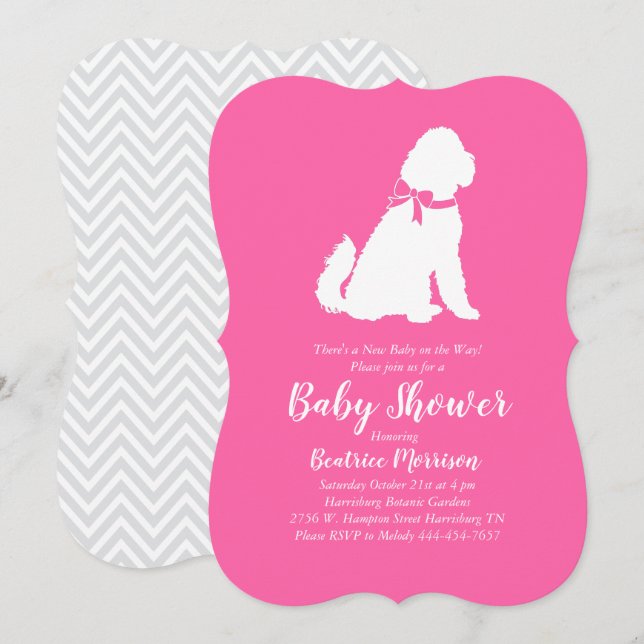 Convite Chá de fraldas de Cachorro de Goldendoodle Menina  (Frente/Verso)