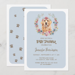 Convite Chá de fraldas de Cachorro do Retriever do ouro