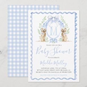 Convite Chá de fraldas De Cachorro Puppy Blue Gingham