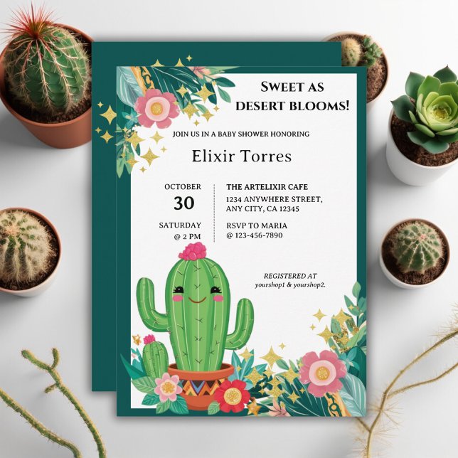 Convite Chá de fraldas de Cactus Floral Floral do Deserto  (Criador carregado)