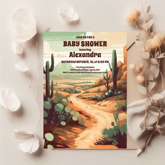 Convite Chá de fraldas de Cactus no Deserto Retroativo (Criador carregado)