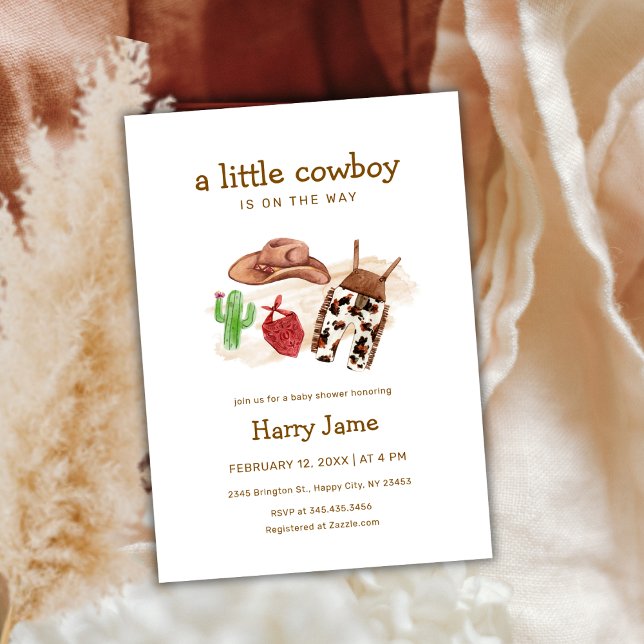 Convite Chá de fraldas de Cactus Ocidental Moderno (Modern Little Cowboy Western Cactus Baby Shower Invitation)