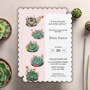 Convite Chá de fraldas de Cactus Suculto Moderno